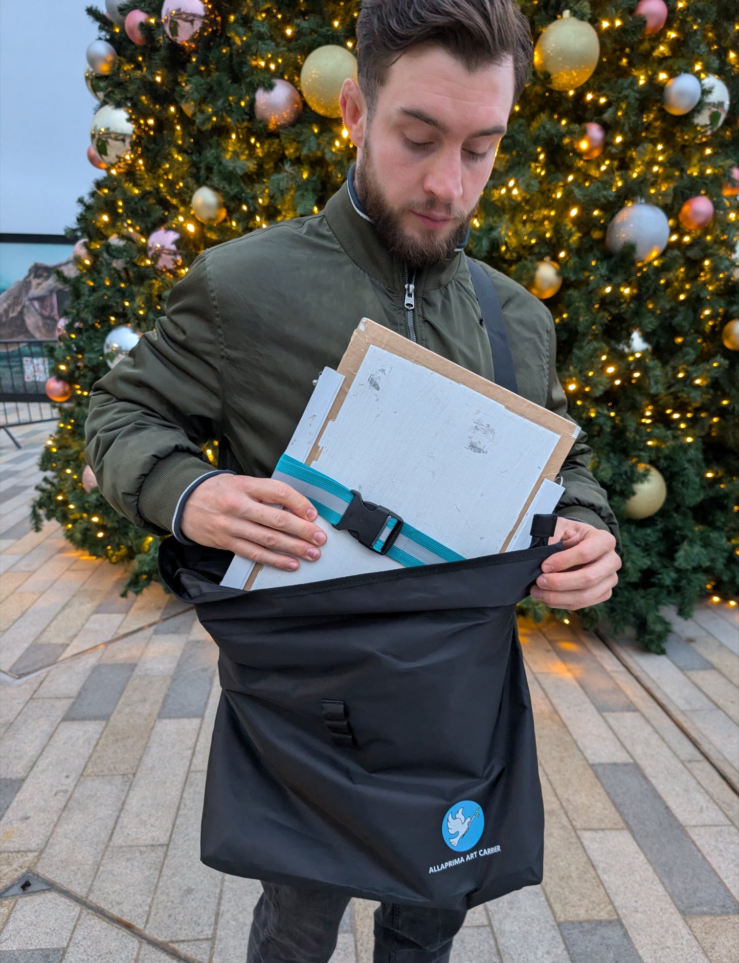 Allaprima Art Black Weather-Resistant Bag with Adjustable Buckle and Shoulder Strap